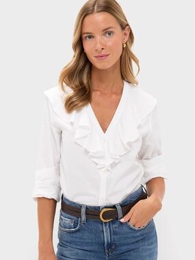Tuckernuck White Cotton Sateen Ruffle Eileen Button Down Shirt Size XXL NWT